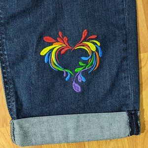 Levi's Denim Capris with Rainbow Splash heart Embroidery